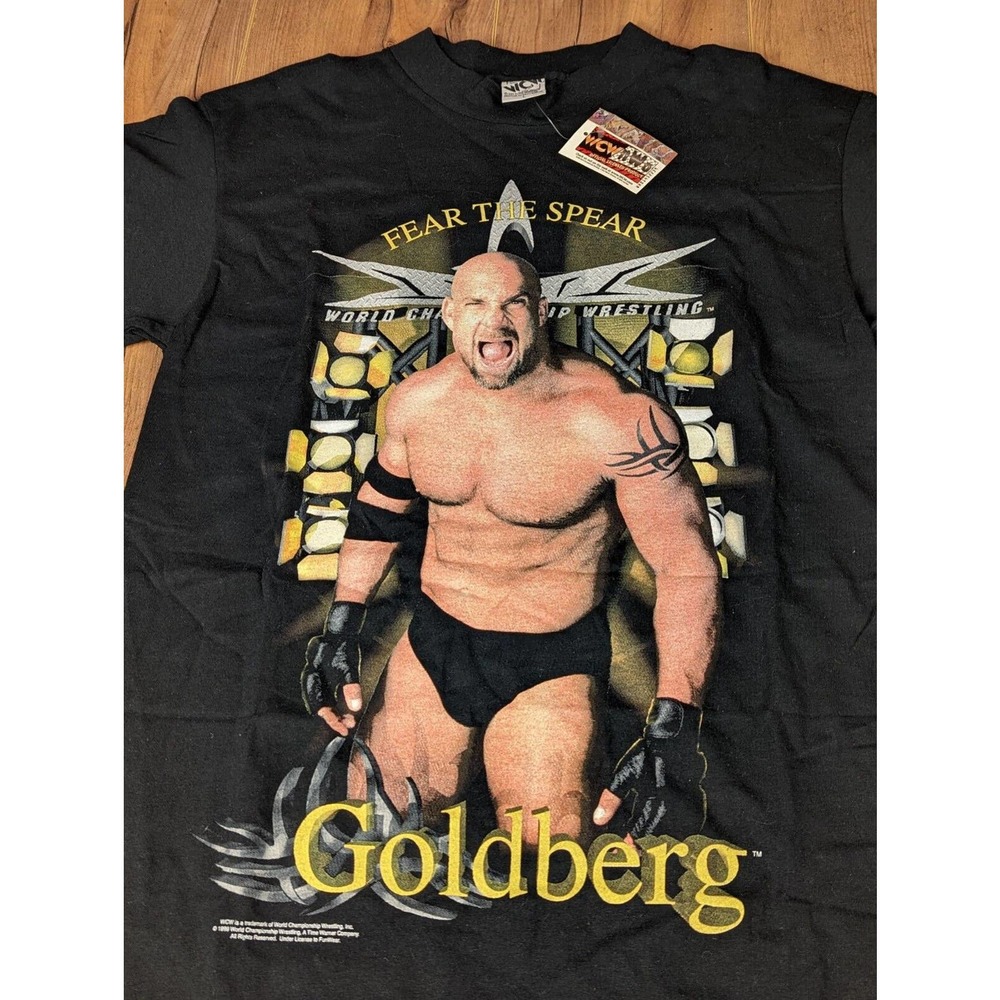 NWT RARE Vintage 90s Goldberg Wrestling Rap TEE Shirt L WCW 1999 Deadstock